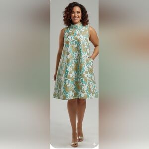 Kentucky Derby XXL Retro BURU Palm Beach Floral Brocade Pockets Shift Dress New